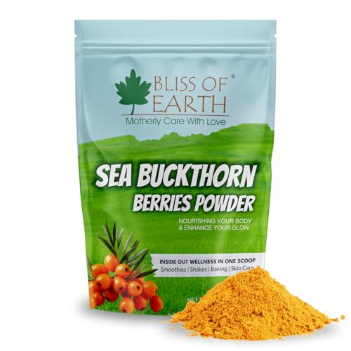 Bliss of Earth Sea Buckthorn Berries Powder 100% Pure & Natural | High Fibre Vitamins C & E Omegas Antioxidants | No Additives or Preservatives | Superfood for Immunity Skin Smoothies 100 g