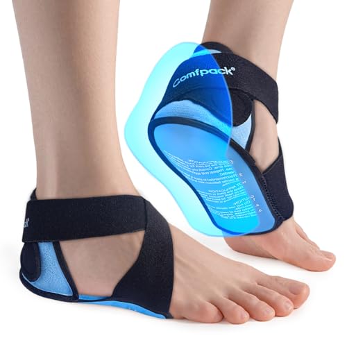 Comfpack Plantar Fasciitis Ice Packs with Heel & Sole Gel Coverage, 2PCS Gel Heel Cups Protectors for Pain Relief, Adjustable Foot Ice Pack Wraps for Achilles Tendonitis