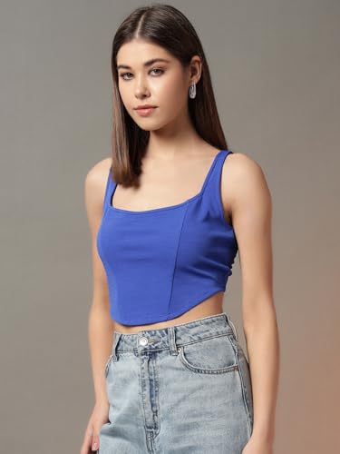 Image of Trend Arrest.ed Women's Stretchable Corset Style Crop Top | Square Neck Sleeveless Zipper Back Body-Hugging Fit | Casual
