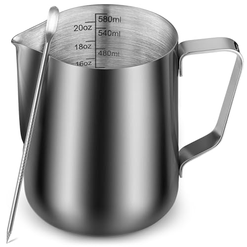 Comparison: Best Milk Frothing Pitcher For Latte Art 4 Zulay Milk Frothing Pitcher with Latte Art Pen – 12oz 20oz 32oz - Stainless Steel Frother Cup with Measurement Markings, Espresso & Coffee Accessories Creamer Jug with Laser-Welded Handle - 20 oz