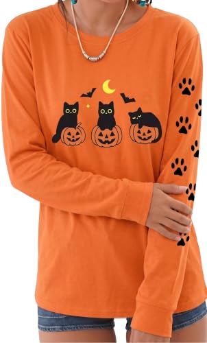 Image of JINTING Cat Shirts for Women - Loose Fit Lightweight Long Sleeve Graphic Autumn Outfits Printed Blouse Casual Tops