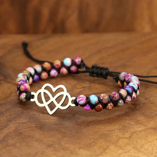 Image of Women Boho Wrap Bracelet,Handmade Natural Stone Crystal Emperor Beads Heart Bracelet, Fashion Bohemian Jewelry Gift for Women