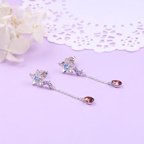 Sterling Silver Threader Earrings with Birthstone Flower earrings dangle Tassel Long Charm Drop Dangle Earrings Jewelry Gifts for Women Girls4