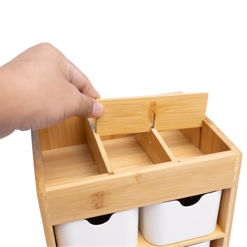 Ninebendstreams Bambus-Make-up-Organizer mit 3 Schubladen, Kommode, Kosmetik-Organizer, Bambus-Schreibtisch-Organizer für Zuhause mit verstellbaren Trennwänden