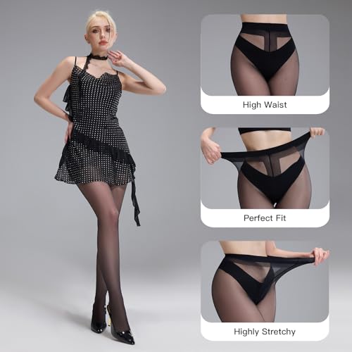 Yilanmy 3 Pairs Sheer Tights for Women Ultra Thin T-Crotch Pantyhose High Waist Stockings 20D3