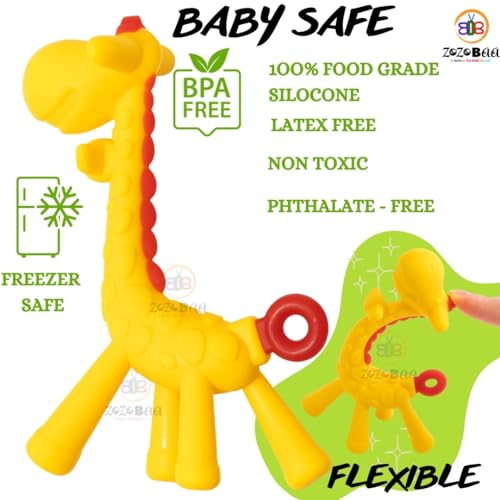 Image of Giraffe Soft Silicone Teether for Baby Gums, Teething Toys for Babies, BPA Free, Pain-Relief, Non-Toxic, 100% Food Grade, Soothing & Smooth Edges Easy to Grasp Chewable - Yellow (Pack of 1)