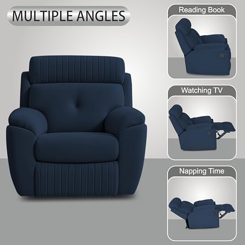Image of Adorn India Premium Majestic 1 Seater Recliner Manual Sofa Chair | Blue Suede Velvet Fabric | Soft Padded Back Rest & Handrest | Living Room Recliner Chair | 3 Years Warranty