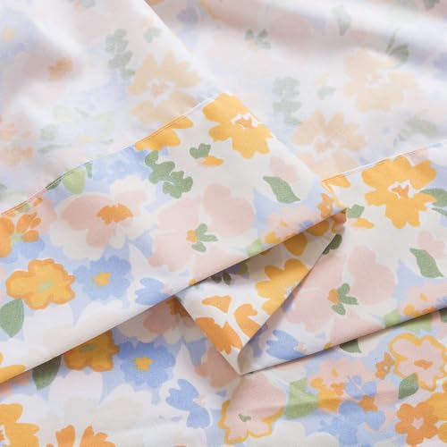 Image of Caressma Twin Size 5 Pieces Comforter Set Bed-in-a-Bag,Soft Fabric Print Yellow Floral for Baby & Kids,Includes Flower Comforter, Fitted Sheet, Flat Sheet，Pillow Case & Pillow Shame for All Seasons