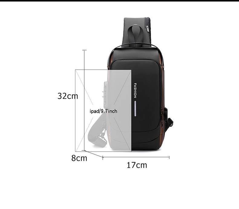 Men's USB Charging Backpack Lure Chest Bag Adjustable Strap Single Shoulder Waist Bag Waterproof Crossbody Bag (black)2