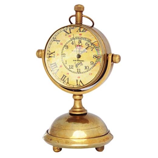 JD'Z COLLECTION Brass Table Clock RMS Titanic Desk and Shelf Clock Vintage Compass Antique Finish Handmade Old Look Clock for Office, Bedroom, Living Room, Home Decor (4.5”, Brown)