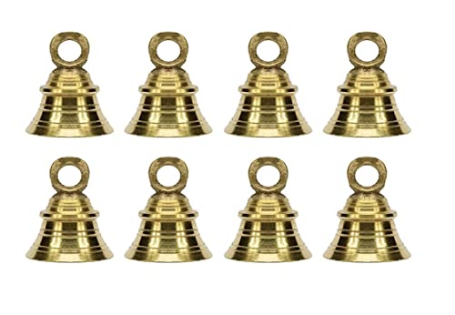 Image of Metal Decorative Pooja Room Hanging with J HOOK'S | PITAL Hanging GHANTI | Jingle for Christmas | GHANTI for Temple (Gold,2 inch,Pack of 8)