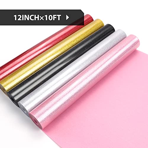 Image of HTVRONT Black Glitter Heat Transfer Vinyl - 12 inch x 10ft Black Glitter Iron on Vinyl for Shirts, Glitter HTV Vinyl Rolls for Heat Vinyl Design