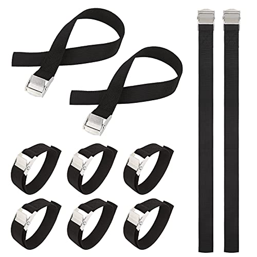 Foto von Hejo 10 Stück Spanngurte Kurz, 40cm Verstellbare Zurrgurte mit Klemmschloss, Rostfreie Befestigungsriemen, Befestigungsgurte für Fahrrad, Motorrad, Gepäckpakete, Camping (Schwarz)