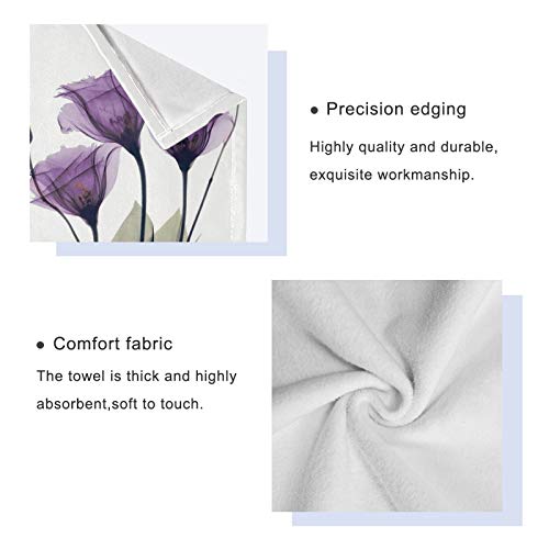 Alaza Purple Tulip Floral Bath Towel Set Luxury Decorative Set Of 3, 1 Bath Towel 1 Hand Towel 1 Washcloth Soft Multipurpose For For Bathroom Hotel Gym Yoga Spa #TOP3