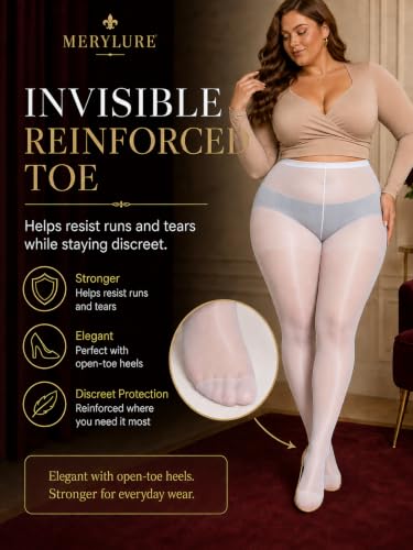 Image of MERYLURE Plus Size Sheer Tights for Women,20D Control Top Pantyhose Reinforced Toes High Waist Stockings 3 Pairs 1XL-6XL