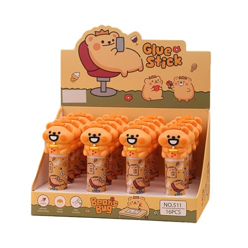 4-Soft Bear Glue Stick Pupils Cartoon Rotating Tool-White