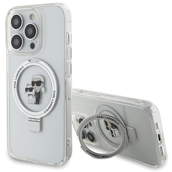 Karl Lagerfeld KLHMP13XHMRSKCH Coque pour iPhone 13 Pro Max 6,7" Blanc Étui rigide avec anneau support Karl & Choupettte