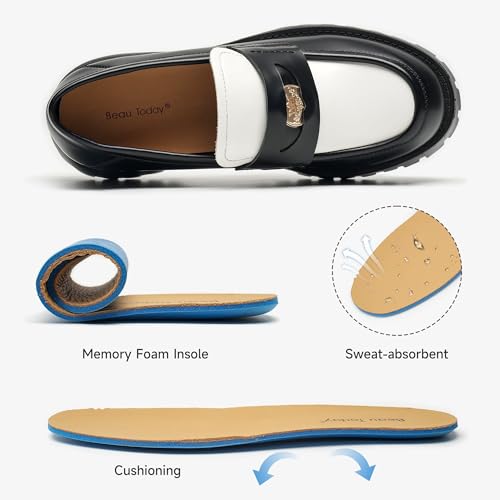 Image of BEAU TODAY Chunky Loafers Women,Patent Leather Platform Loafers for Women,Lug Sole Slip On Penny Shoes,Comfortable Work Office Business Casual Dress Shoes