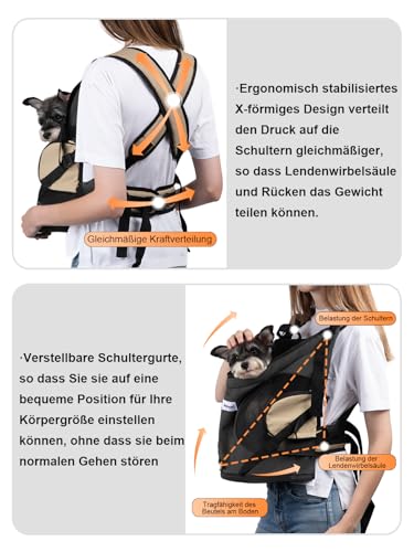 Hundetragerucksack，Hund Tragetasche für Kleine Mittelgroße Hunde und Katzen，Hunderucksack bis 8.5kg，Atmungsaktiv und Bequem Haustier ，Tragbar Reisetasche mit Hiking Travel Outdoors，Dunkelgrau