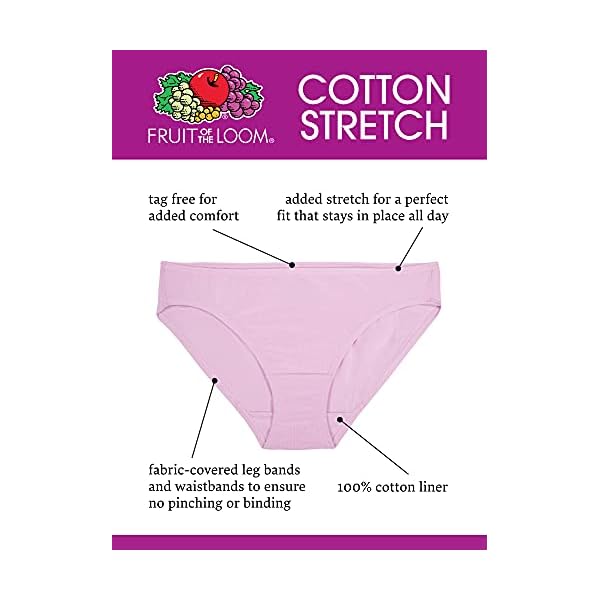 Fruit-of-the-Loom-Womens-Underwear-Cotton-Stretch-Panties-Regular-Plus-Sizes Fruit of the Loom Women's 6 Pack Cotton Stretch Bikini Panties, Assorted, 5