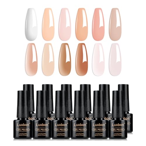 Luxbon 12 pcs Juego de Esmaltes de Uñas Semipermanentes en gel - Juego de colores de primavera Esmalte en gel de larga duración, uv led Soak Off Nail Art Designs Kit de manicura 001