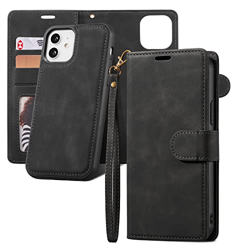 QLTYPRI Case for iPhone 11, 2 in 1 Detachable Wallet Case PU Leather with [Card Slots] [Kickstand][Wrist Strap][Magnetic Closure] Shockproof Flip Cover for iPhone 11(6.1 inch)- Black