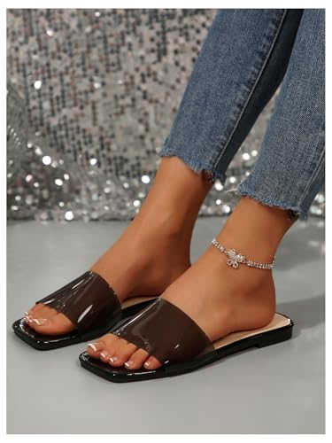 Image of Verdusa Clear Sandals For Women Square Toe Slides Summer Slip On Beach Flat Sandals
