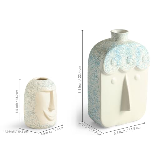 Image of ExclusiveLane 'Earthen Face' Decorative Ceramic Flower Vase For Living Room Ceramic Vase for Home Decor Side Table Show Case Flower Vases Showpiece Gifts (Set of 2, 22.4 Cm, Handglazed Studio Pottery)