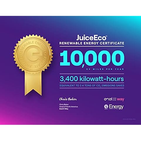 JuiceEco Renewable Energy Certificate – Cleaner, Greener Electric Driving for Tesla, Chevy Bolt, Nissan Leaf and All Electric Vehicles (EV) (10,000 Miles) Cover