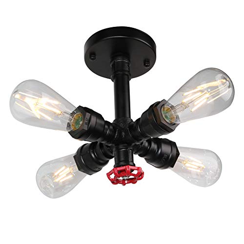 Suspension 4 tête lampe design E27 plafonnier vintage noir métal