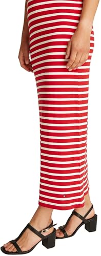 Tommy Hilfiger Damen Kleid Midi Dress Slim Fit, Mehrfarbig (Primary Red/Ecru STP), XS – Ansicht 2