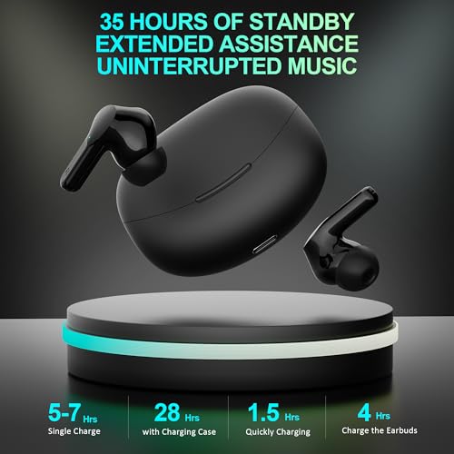 Wireless Earbuds Ear Buds Earphones - Bluetooth 5.3 USB C Mini Headphones Touch Control with Microphone Hi-Fi Stereo Sound Deep Bass CVC Noise Cancelling Dual LED Display 35H Playtime Water-Resistant - 5