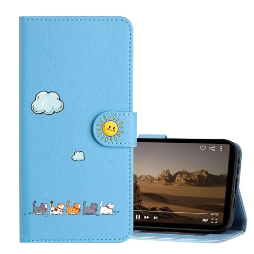 Nokverzy Funda para Samsung Galaxy S10 Carcasa Plegable Cartera con Ranuras para Tarjetas,Compartimento para Efectivo,Soporte y Tapa Magnética Solar,Gato Pintado,Patrón de Nubes Blancas,Azul