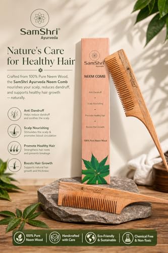 Peine de madera de neem para peinar y seccionar miniatura 3