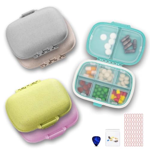 CLRZOL 5 Pack Weekly Pill Box 8 Compartments Pill Organiser Tablet Organiser to Hold Plenty of Medication, Vitamins and Supplements