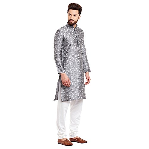 Image of Sojanya (Since 1958 Men's Red Jacquard Silk Kurta & Churidaar Pyjama