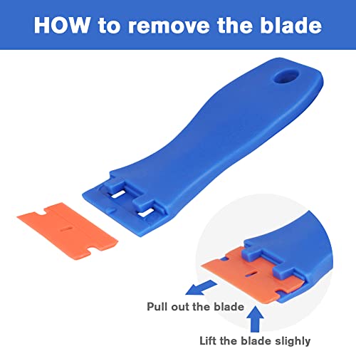 Flintronic Schaber, Mini Kunststoff Schaber mit 20 Kunststoff Klingen, Plastikspachtel, Plastik schaber für Klebereste Entferner, klebstoffentferner, Gadom Kochfeld Kratzer, Kleberentferner, Blau