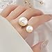 Double Shell Pearl Statement Ring for Women Gold Plated Fashion Adjustable Engagement Promise Big Balls Open Wrap Finger Rings Comfort Fit Wedding Halloween Christmas Jewelry Size 8 (White)