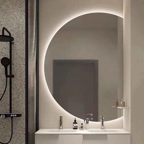 Smart - Specchio da bagno a LED dimmerabile, design rotondo, con interruttore touch, 3 opzioni di temperatura di colore, disponibile in 90130 cm, per arredamento moderno