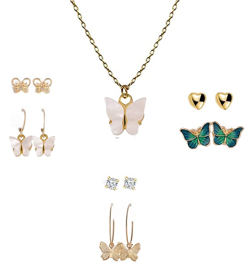 ANNACREATIONS Gold Chain Plated White Butterfly Pendant Necklace With Earrings set for Women and Girls (B09ZHZ5TSF) Amazon Price History, Amazon Price Tracker
