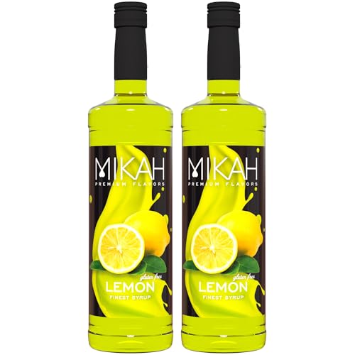 Mikah - Premium Flavors - Limón (limón) x2 | Jarabe para bebidas y postres | Uso profesional | 2 botellas de 1 litro (2 x 1000 ml)