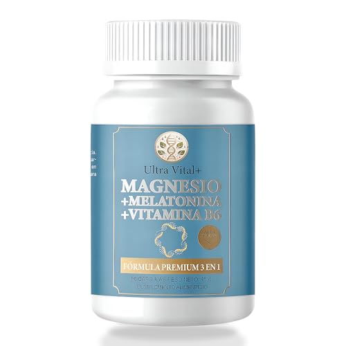Magnesio Bisglicinato (Glicinato) 200 mg + Melatonina 1,8 mg + Vitamina B6 – Magnesio para Dormir Mejor 3 en 1 Modo Noche | Magnesio Complex | Cansancio y Fatiga | 90 Cápsulas Veganas – Ultra Vital+