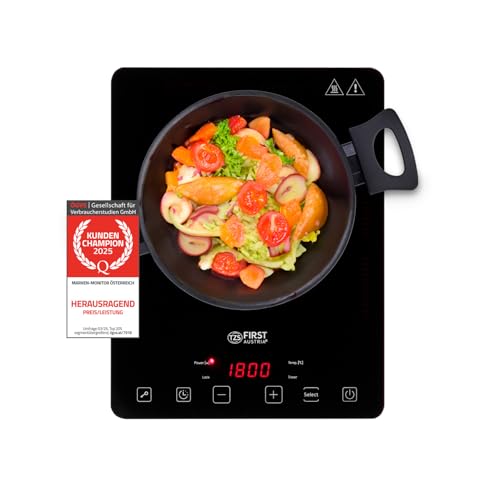 TZS First Austria Induktionskochplatte einzeln | 2000W | Slim-Design | 10-stufige Temperaturregelung...