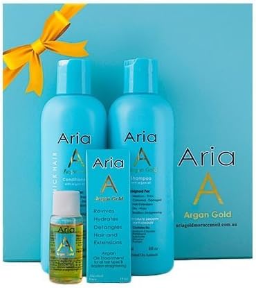 Aria Gold Argan Oil Of Morocco Salon Style Shampoo & Conditioner Set Gift Box for Medium - Thick Hair