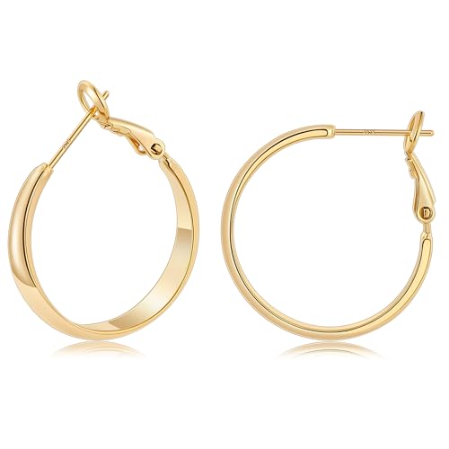 Gacimy 5mm Wide Gold Hoop Earrings for Women, 14K Gold Plated Hoops Earrings with 925 Sterling Silver Post, Golden Small 25mm