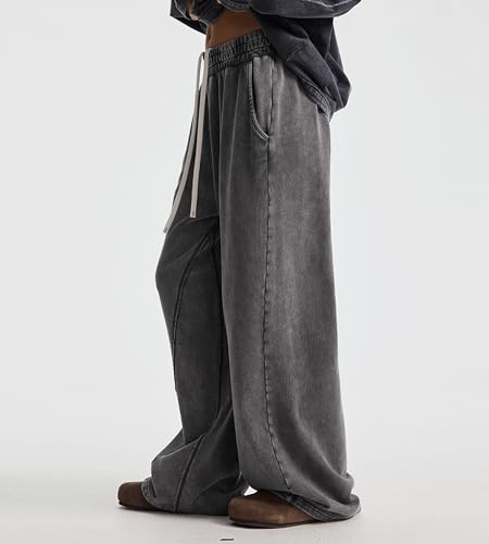 Image of Colorful world Mens Sweatpants Acid Washed Elastic Waist Drawstring Sweat Pants Cotton Baggy Streetwear Pant with Pockets