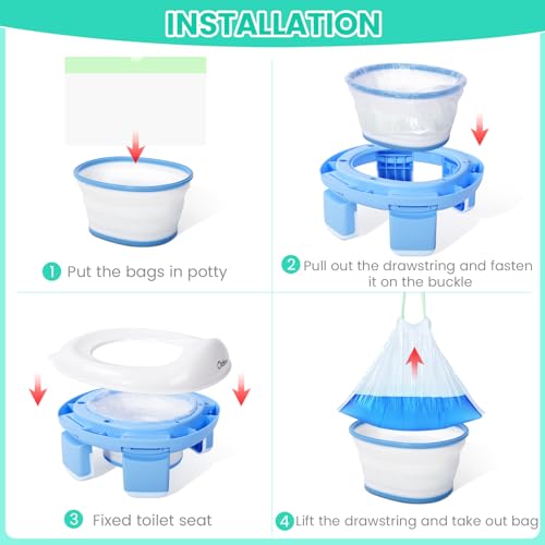 100 Stück Einweg Töpfchenbeutel,Reisen Töpfchen Liner mit Kordelzug für Tragbare Töpfchen für Unterwegs,für Kinder Kleinkind Erwachsene Haustier im Freien (5 Rollen)