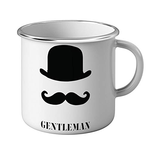 Fabulous Mug Métal Tasse Gentleman Design Noir et Blanc Chapeau Melon et Moustache