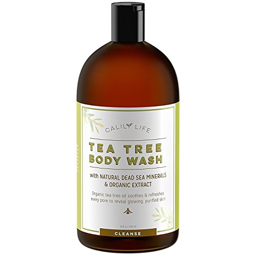 Calily Life Organic Tea Tree Oil Antibacterial Body Wash with Dead Sea Minerals, 33.8 Fl. Oz.–Extra-strength Formula – Enriched with Therapeutic Grade Oils – Combats Bacteria & Fungal Infections