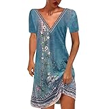 Plus Size Summer Dresses 2024 Womens 2024 Boho Dress, V Neck Floral Print Vintage Dresses Short Sleeve Summer Mini Dress Casual Flowy Tunic Top Dress Robe De Soiree Femme